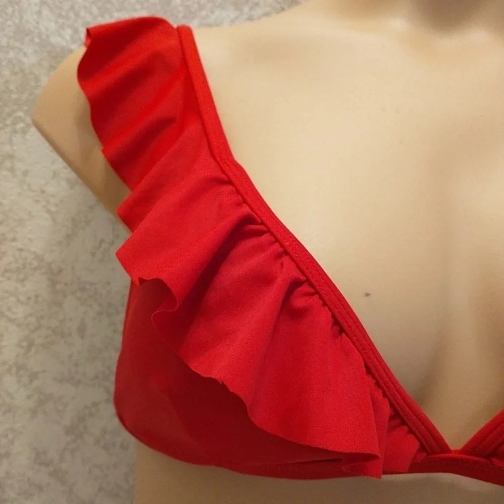 SHEIN Vibrant Red Ruffle Bikini Top